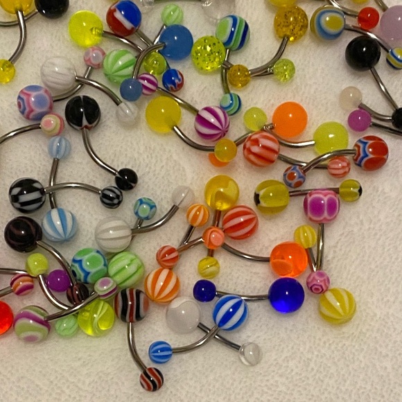 UV ACRYLIC BALL STEEL BARBELL BELLY BUTTON RING SET OF 57 - Picture 7 of 7